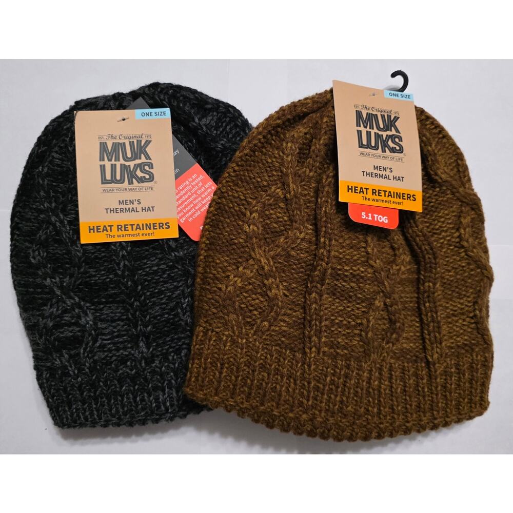MUK LUKS Men's Thermal Hat 2-Piece Bundle New With Tags